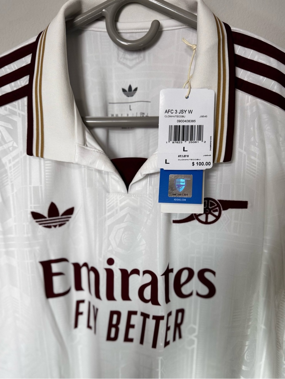 adidas Arsenal White & Maroon Away Football Shirt - Picture 5 of 7
